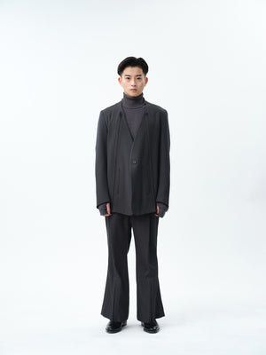 HEAVY WOOL GABARDINE FLARE EASY TROUSERS .12【SLATE GREY】