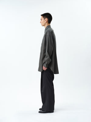 SILK LINEN OVERLAP POCKETS SHIRT .12【CHARCOAL】