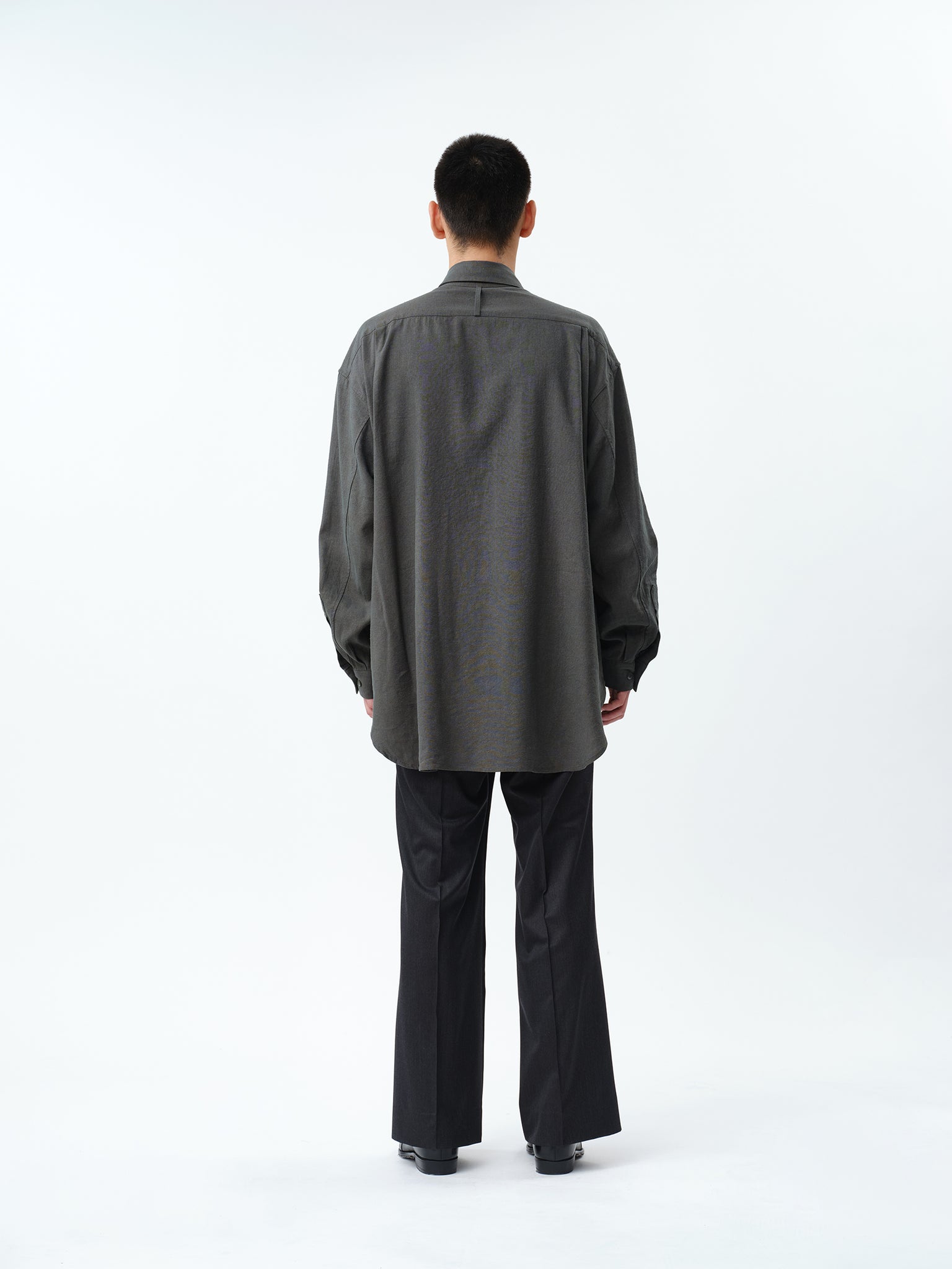 SILK LINEN OVERLAP POCKETS SHIRT .12【CHARCOAL】