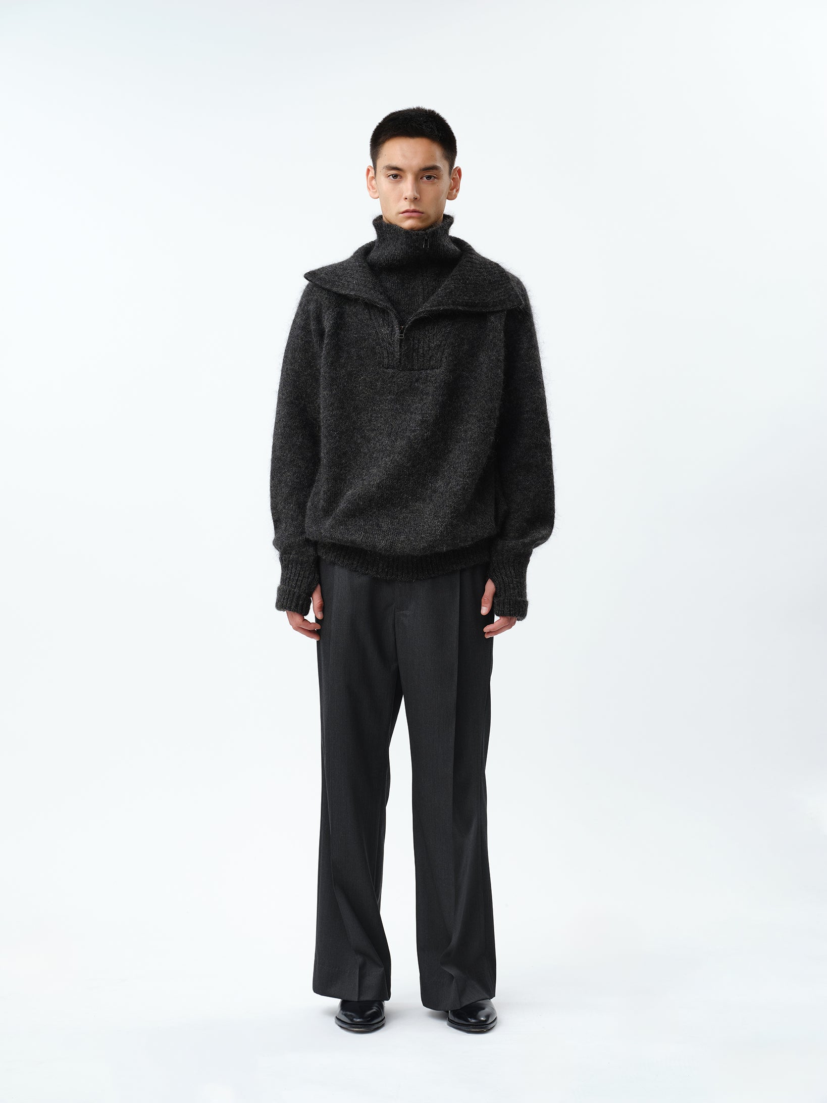 MOHAIR DOUBLE HIGH NECK P/O KNIT .12【CHARCOAL】 – SUBLATIONS MOHAIR DOUBLE HIGH NECK P/O KNIT .12【CHARCOAL】 – SUBLATIONS