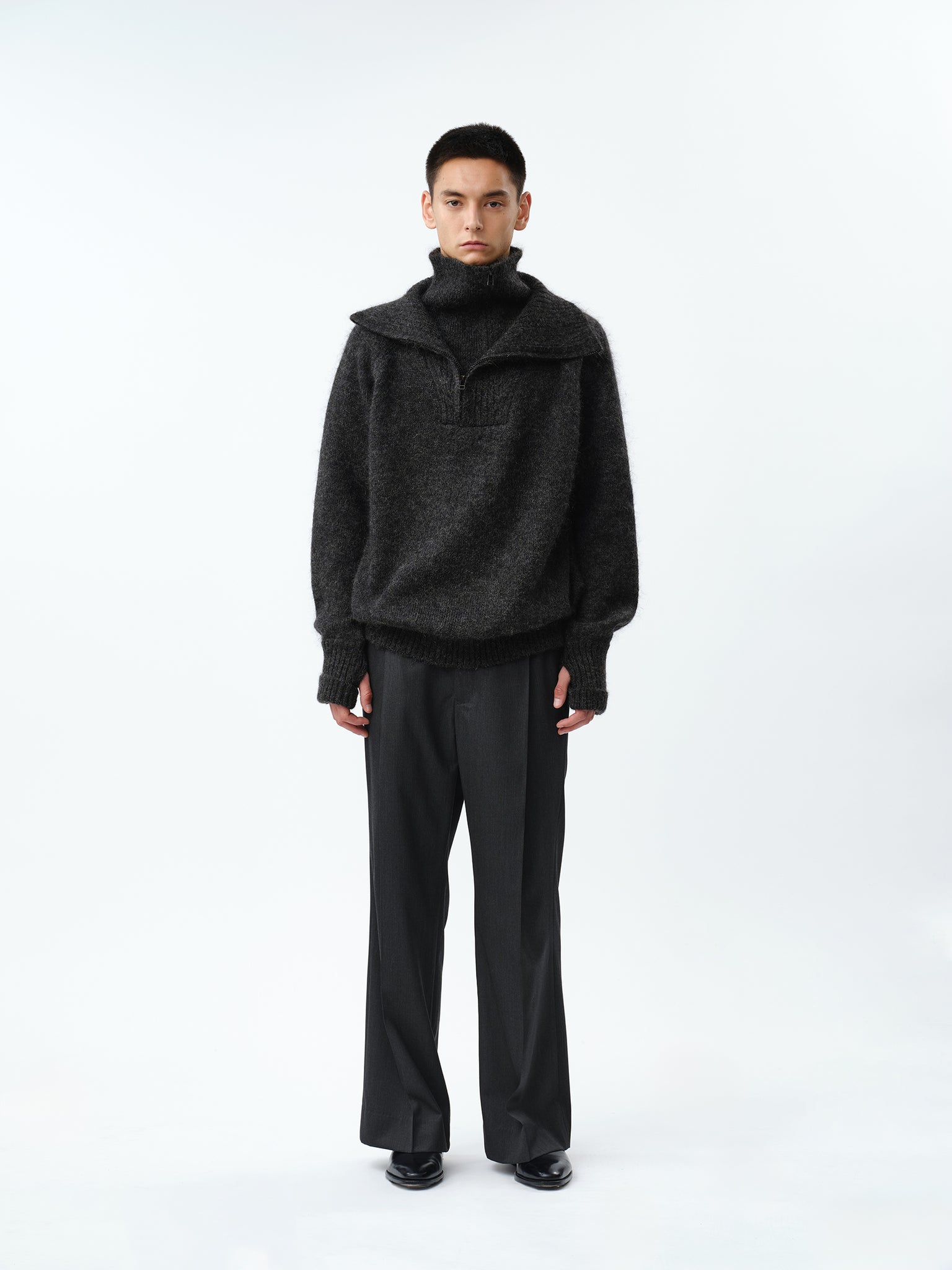 MOHAIR DOUBLE HIGH NECK P/O KNIT .12【CHARCOAL】