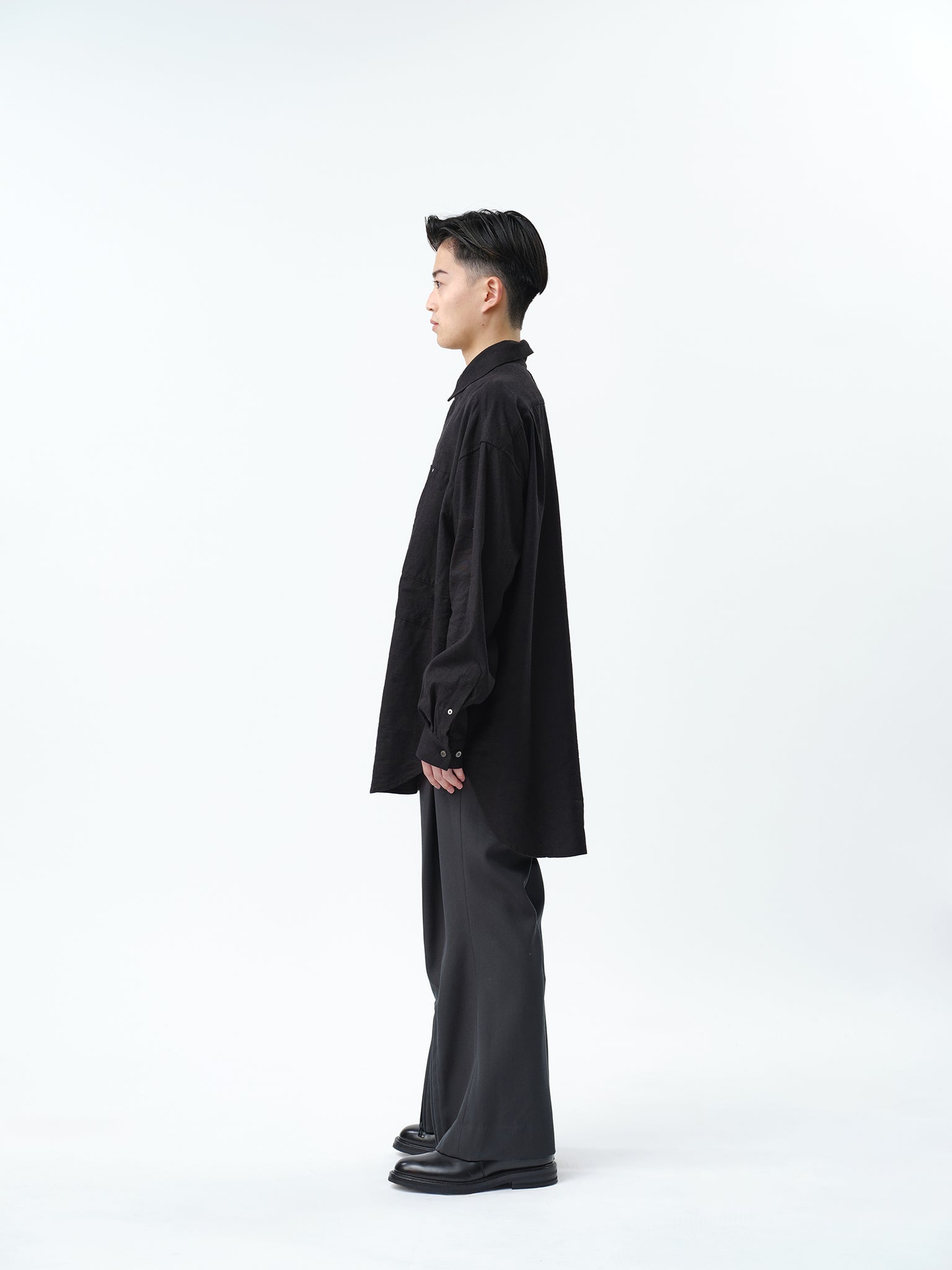 SILK LINEN OVERLAP POCKETS SHIRT .12【BLACK】