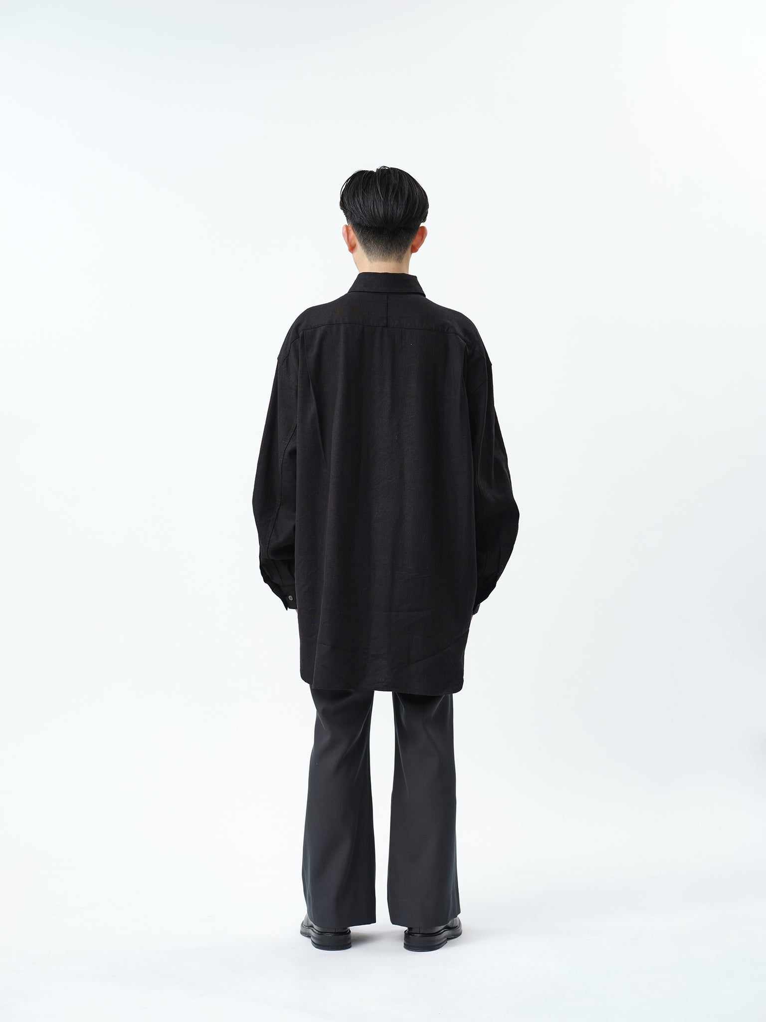 SILK LINEN OVERLAP POCKETS SHIRT .12【BLACK】