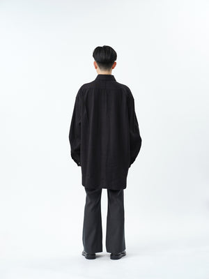 SILK LINEN OVERLAP POCKETS SHIRT .12【BLACK】