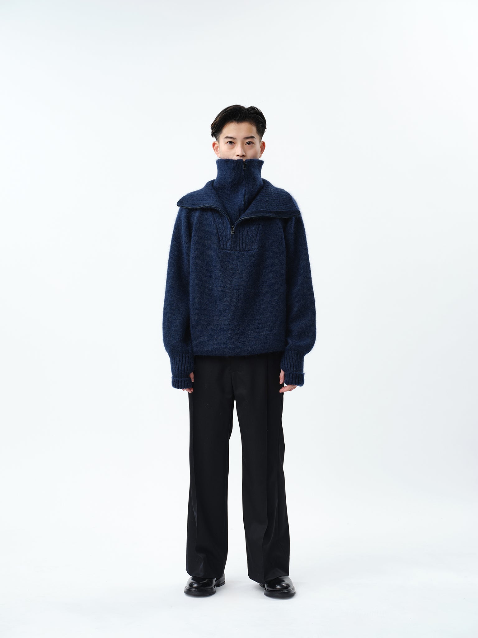 MOHAIR DOUBLE HIGH NECK P/O KNIT .12【NAVY】