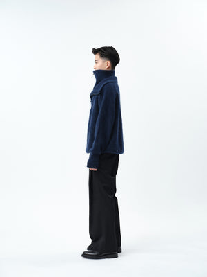 MOHAIR DOUBLE HIGH NECK P/O KNIT .12【NAVY】