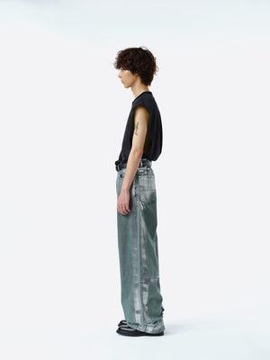 WIDE SEAM DENIM BAGGY PANTS .11 【FOILED FADE GREEN】