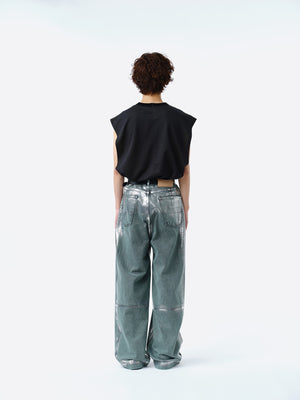 WIDE SEAM DENIM BAGGY PANTS .11 【FOILED FADE GREEN】