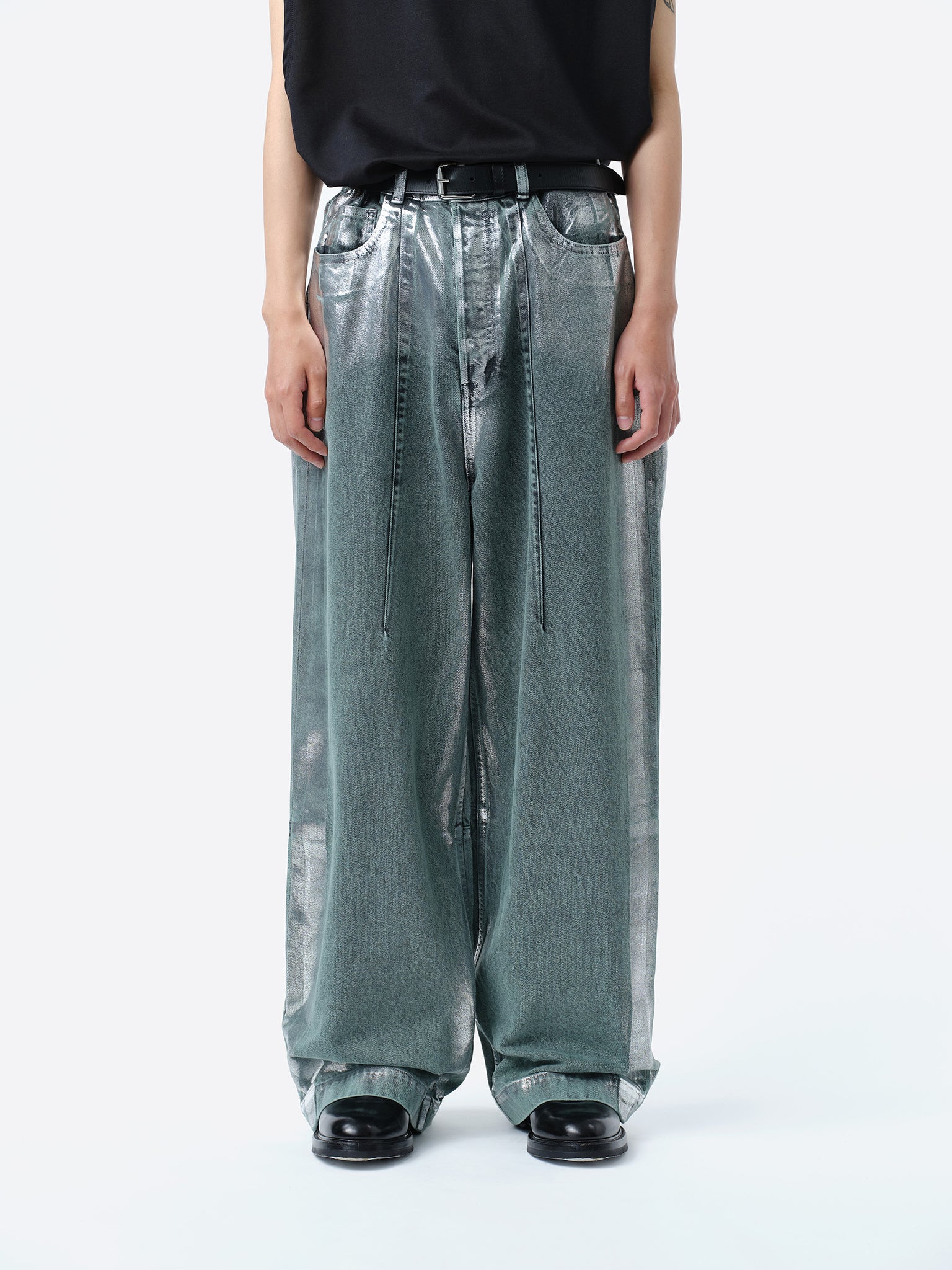 WIDE SEAM DENIM BAGGY PANTS .11 【FOILED FADE GREEN】