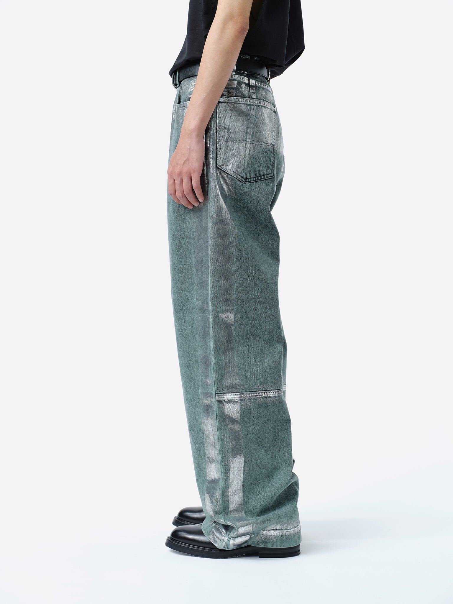 WIDE SEAM DENIM BAGGY PANTS .11 【FOILED FADE GREEN】