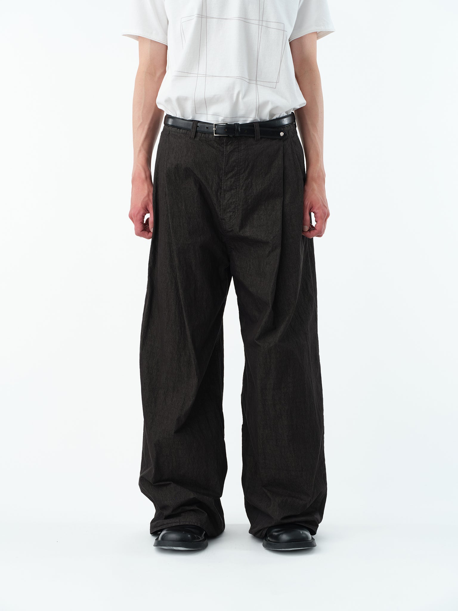 GARMENT DYED 2TUCK WIDE BAGGY PANTS .13【ASH BLACK】