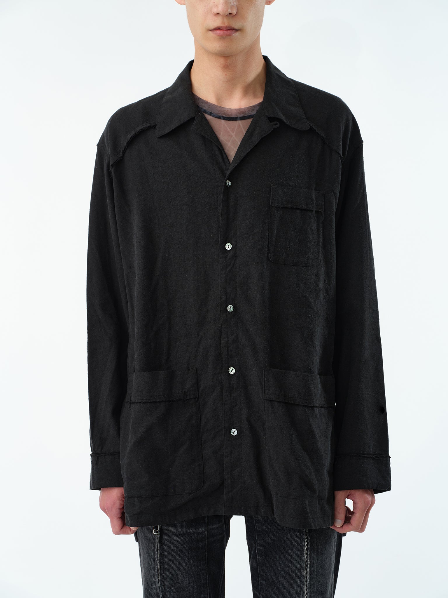 SILK LINEN PAJAMA SHIRT .13【BLACK】