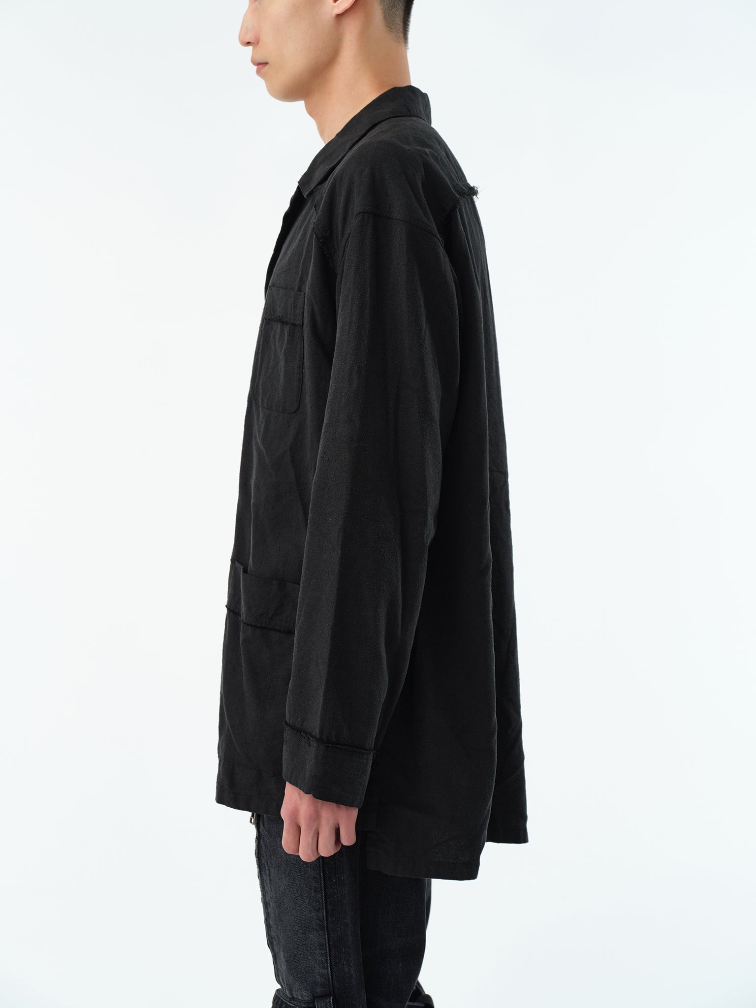 SILK LINEN PAJAMA SHIRT .13【BLACK】