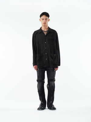 SILK LINEN PAJAMA SHIRT .13【BLACK】