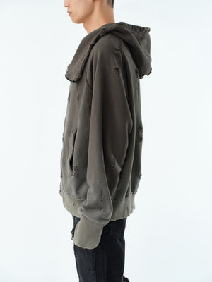 SLANT ZIP DAMAGED PARKA .13【GRADATION BROWN】