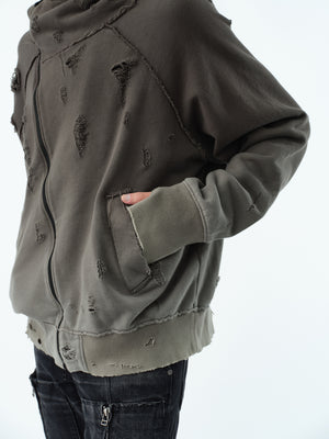 SLANT ZIP DAMAGED PARKA .13【GRADATION BROWN】