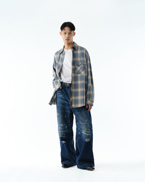 WIDE SEAM DENIM BAGGY PANTS .13【DAMAGE INDIGO】