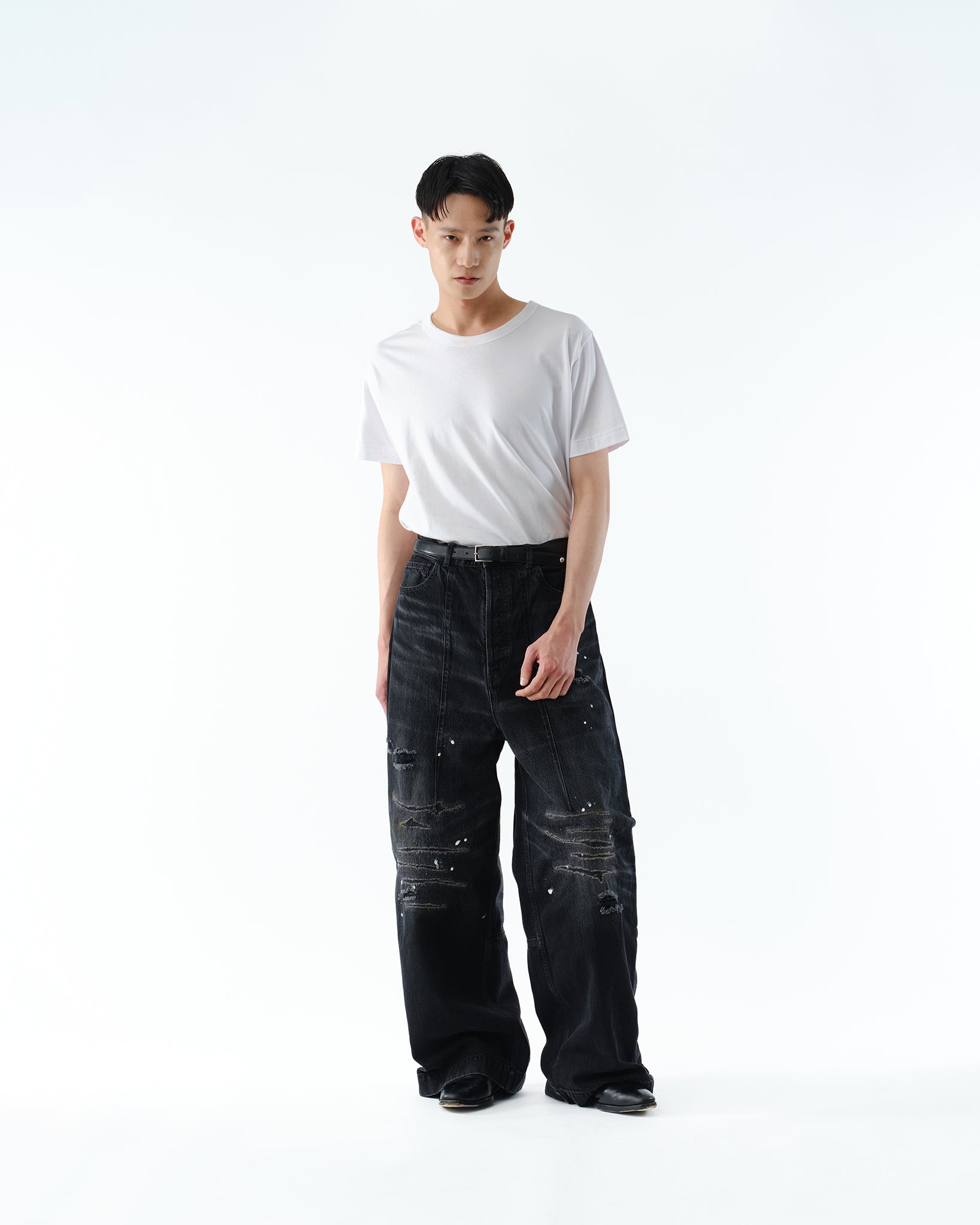 WIDE SEAM DENIM BAGGY PANTS .13 [DAMAGE BLACK]