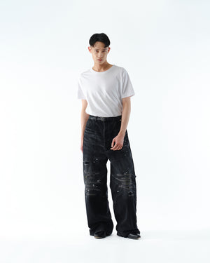 WIDE SEAM DENIM BAGGY PANTS .13 [DAMAGE BLACK]
