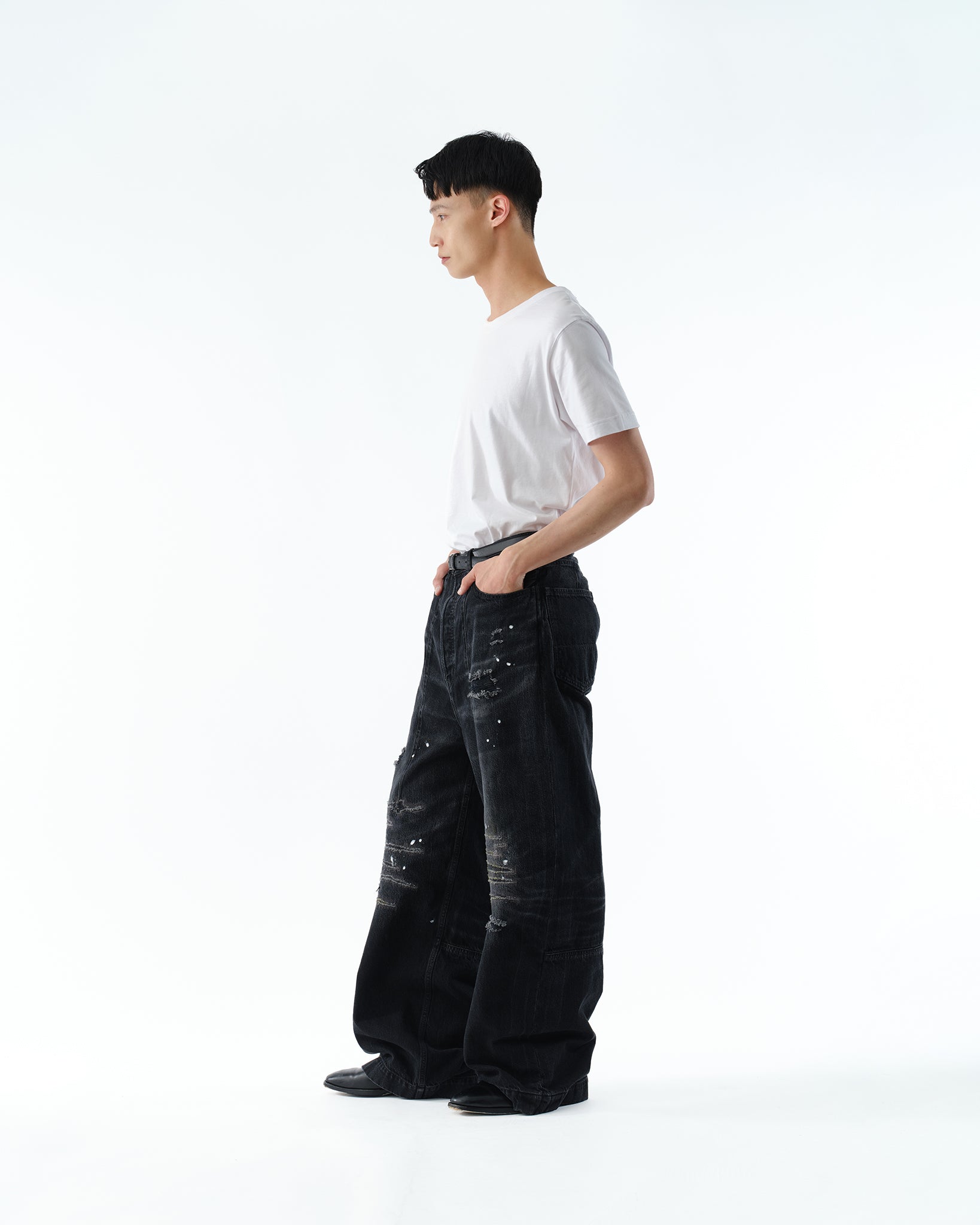 WIDE SEAM DENIM BAGGY PANTS .13 [DAMAGE BLACK]