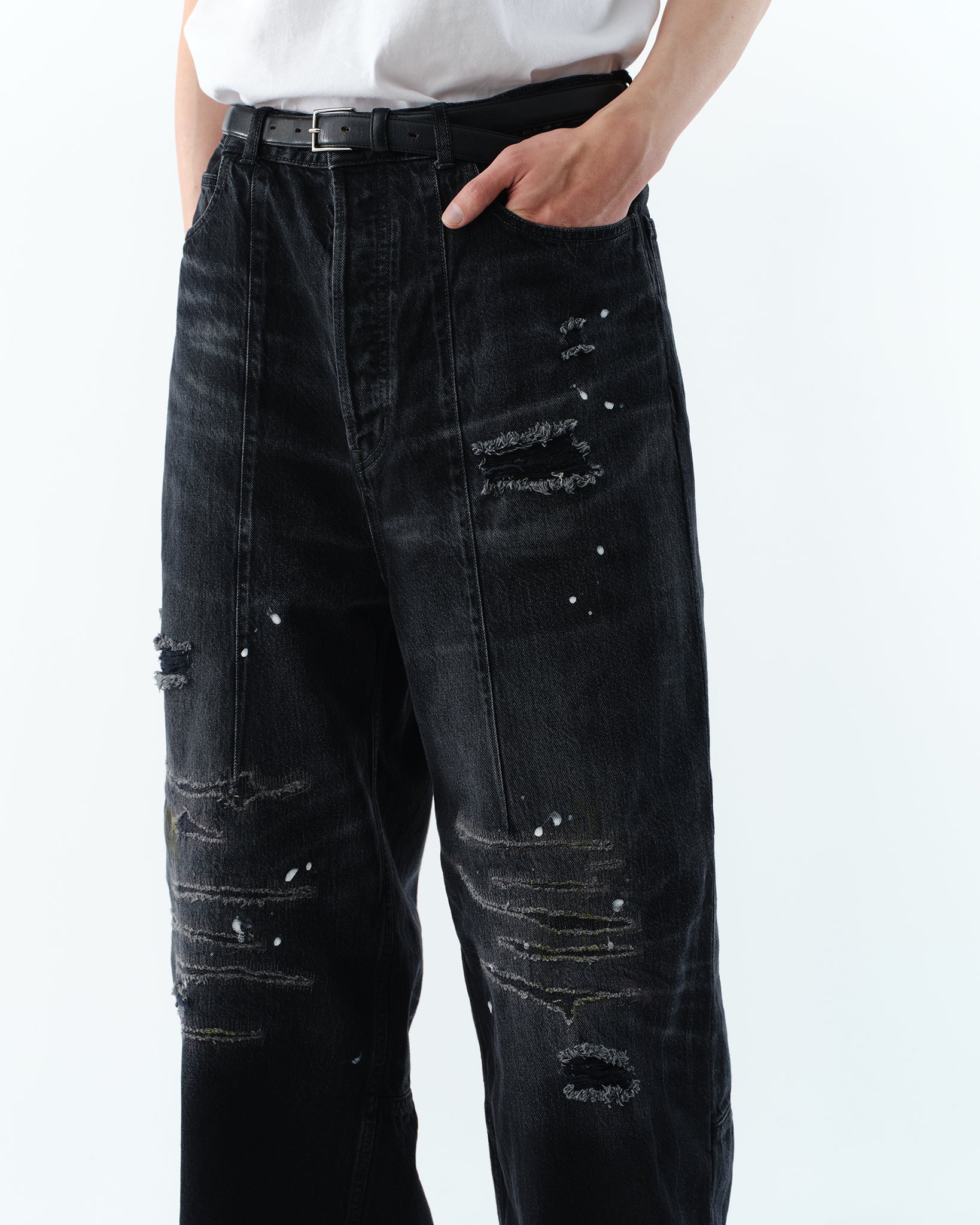 WIDE SEAM DENIM BAGGY PANTS .13 [DAMAGE BLACK]